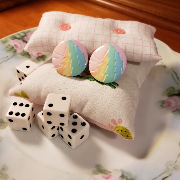 Vintage Retro Rainbow Earrings 80s - Picture 2 of 8